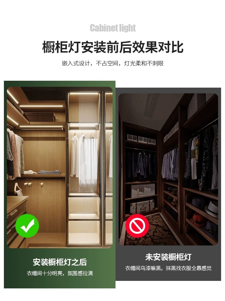 led橱柜灯感应灯条嵌入式开槽衣柜灯酒柜鞋柜展柜灯嵌入式层板灯(图2)