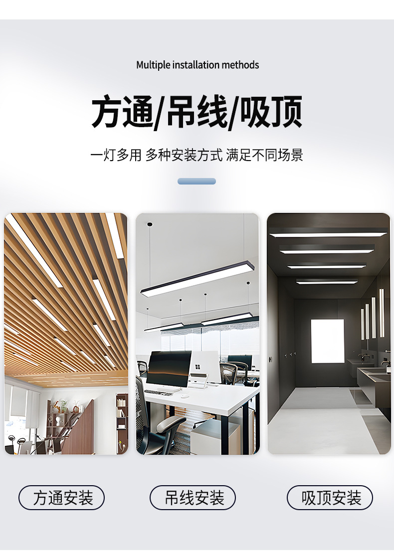 超亮LED长条灯办公室吊灯商用教室会议室健身房商场日光灯长条灯(图7)