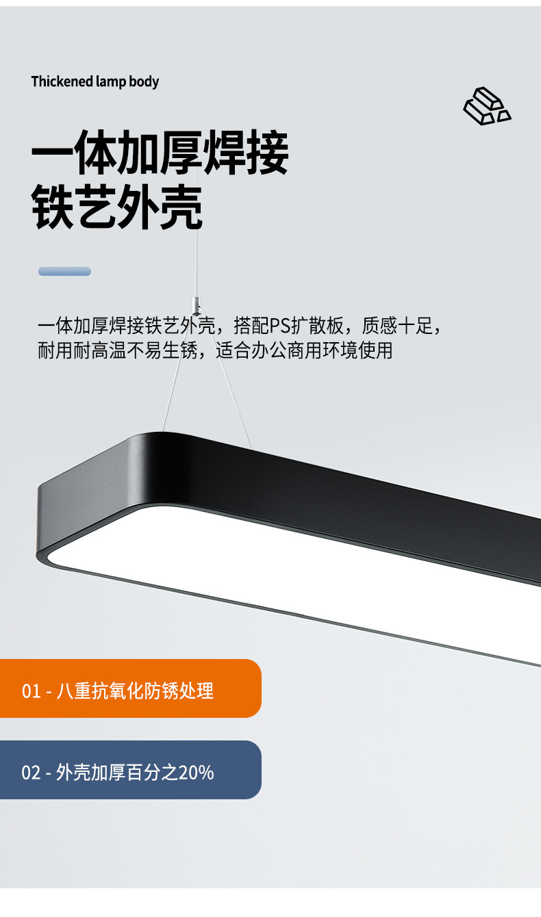 超亮LED长条灯办公室吊灯商用教室会议室健身房商场日光灯长条灯(图8)