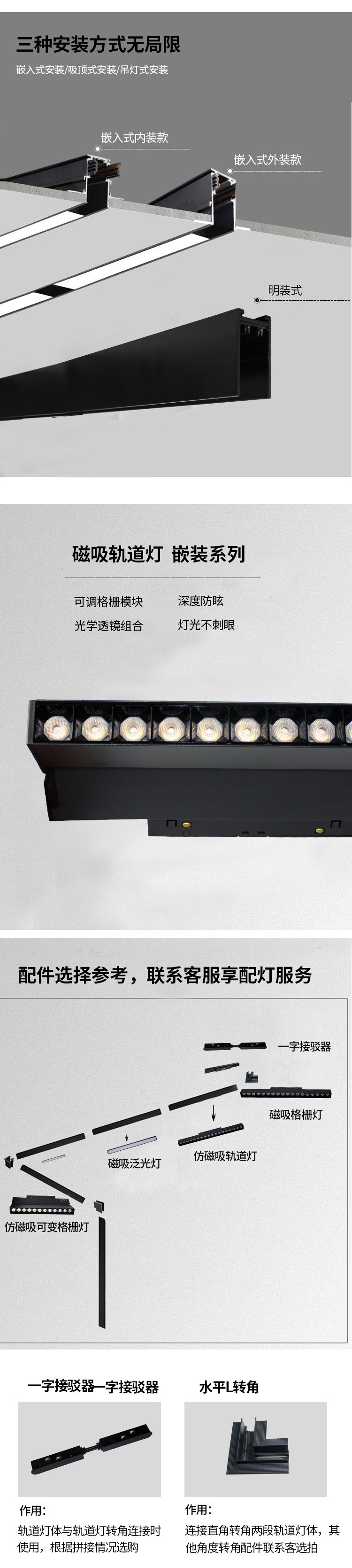 家用嵌入式暗装明装导轨灯 智能客厅无主灯照明预埋款磁吸轨道灯(图6)