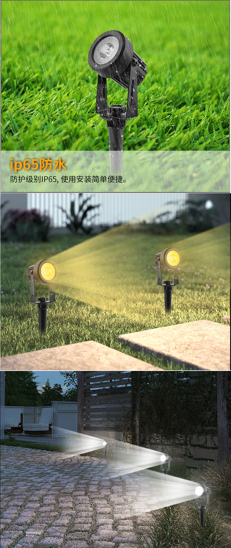 跨境太阳能射灯 户外高亮防水别墅庭院草坪照树灯LED地插草坪射灯(图9)