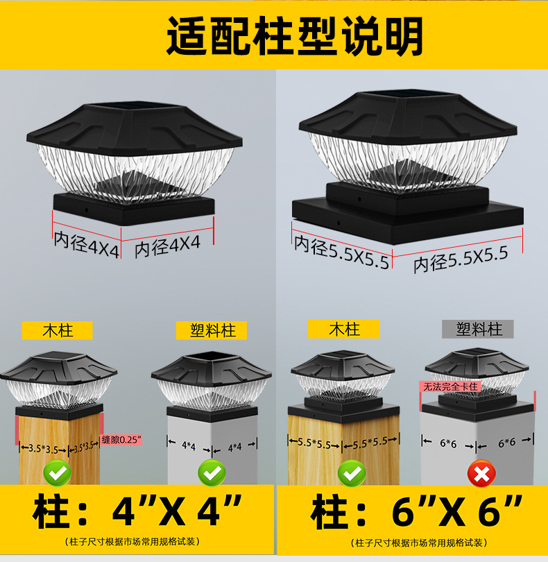 新品太阳能柱头灯 8LED一灯双色户外庭院花园景观 柱子灯(图12)