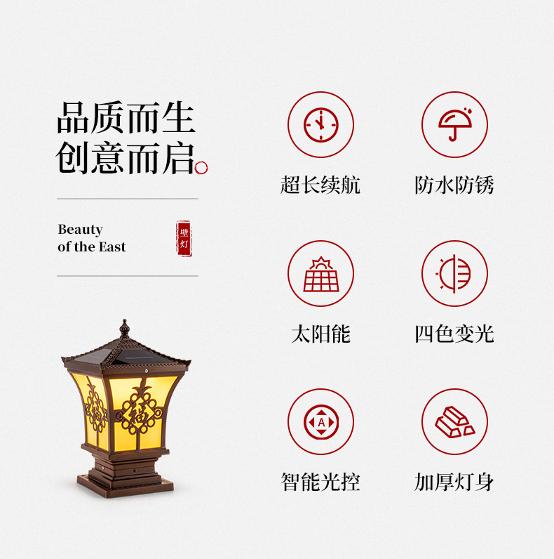 围墙柱头灯太阳能户外庭院灯防水室外门柱灯花园别墅大门家用超亮(图2)