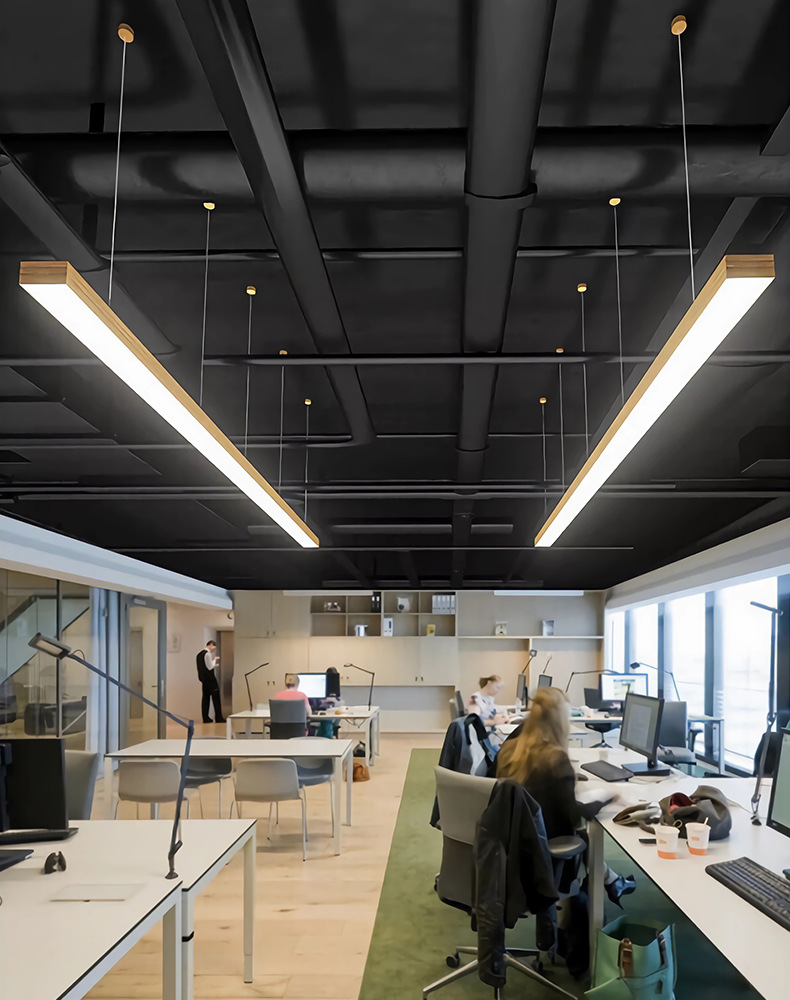 长条灯木纹色led办公室吊灯方通灯7公分吸顶吊线灯商用铝材条形灯(图1)