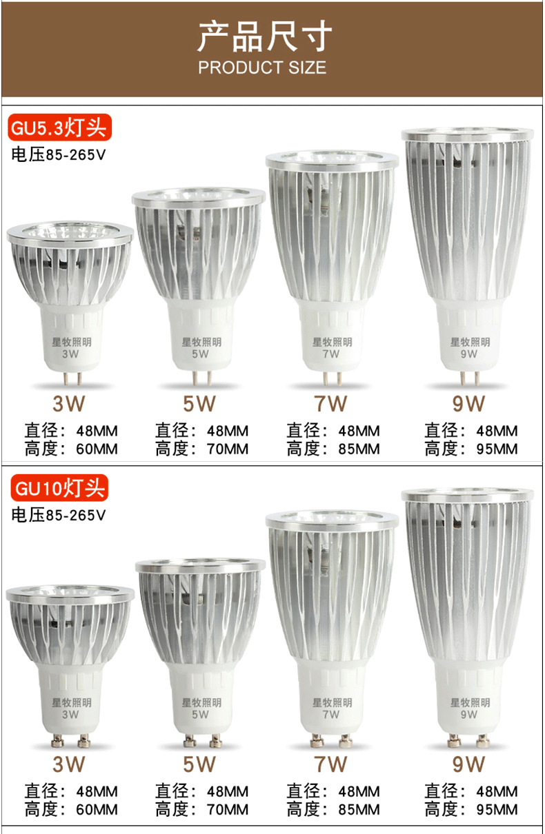 GU10灯杯3W5Wled MR16低压12V聚光GU5.3插 脚E14射 灯(图10)